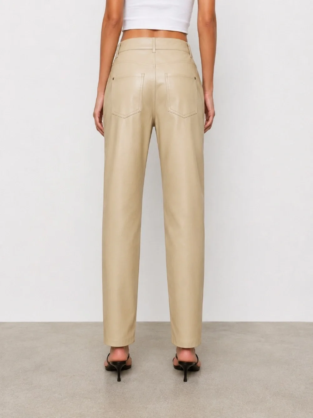 Zara Faux Leather Pants Size 4 Cream Beige High Waist Straight Leg Vegan Leather - Picture 2 of 11
